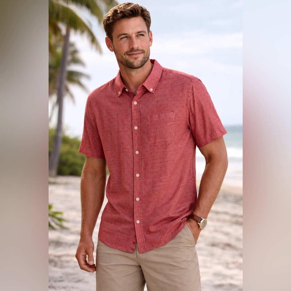 Grayers Men's Short-Sleeve Button-Down Shirt in Coral Red